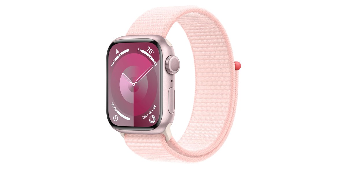 Apple Watch Series 9 [GPS 41mm] Smartwatch with Pink Aluminum Case with Light Pink Sport Loop One Size