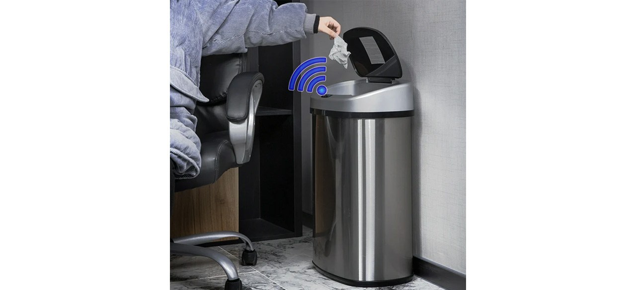 BestOffice Touch-Free Sensor Stainless Steel 13-Gallon Trash Can