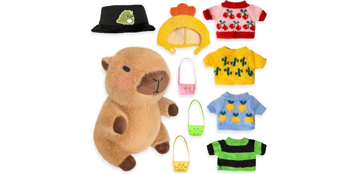 Capybara Plush with 9 pcs Clothes & Accessories