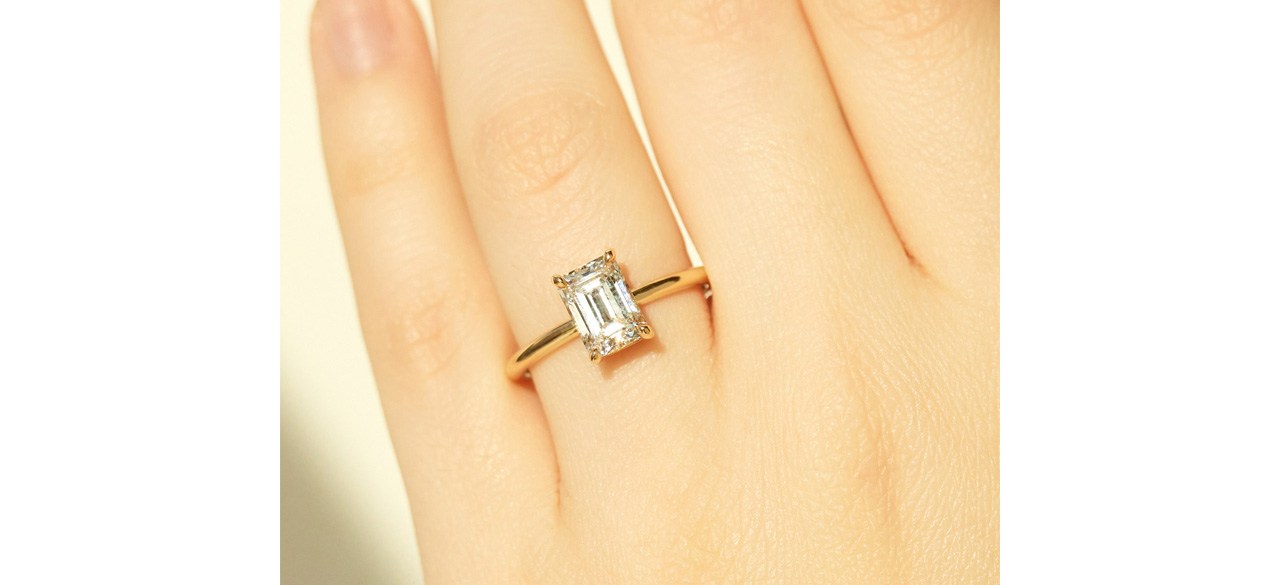 Catbird NYC The Grand Swan Solitaire, Emerald Cut (Lab-Grown Diamond) on hand