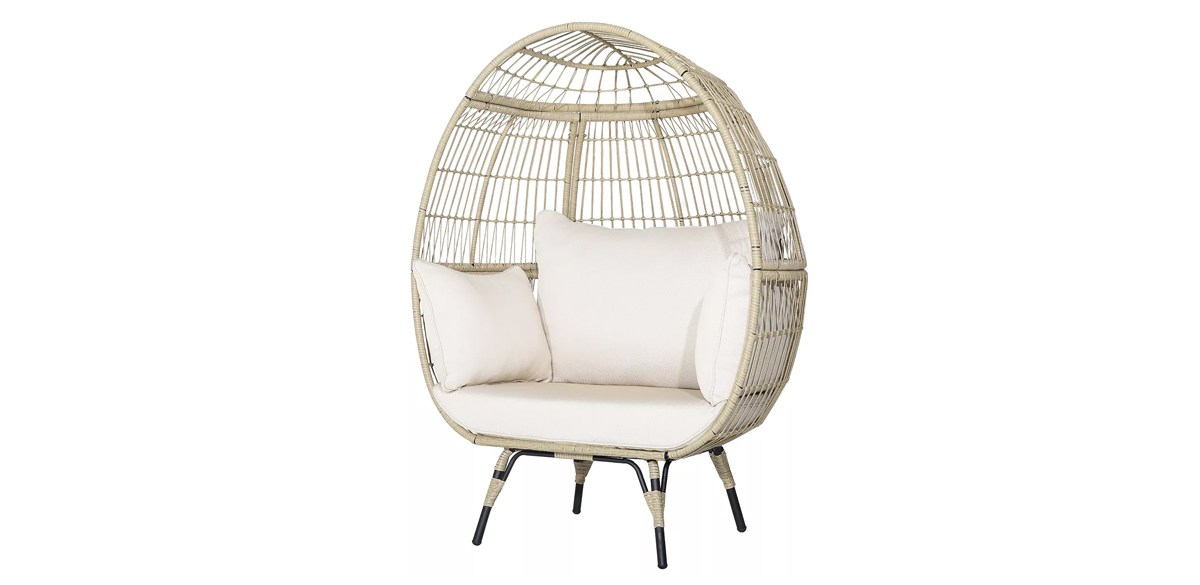 Costway Patio Oversized Rattan Egg Chair Lounge Basket with 4 Cushions for Indoor Outdoor