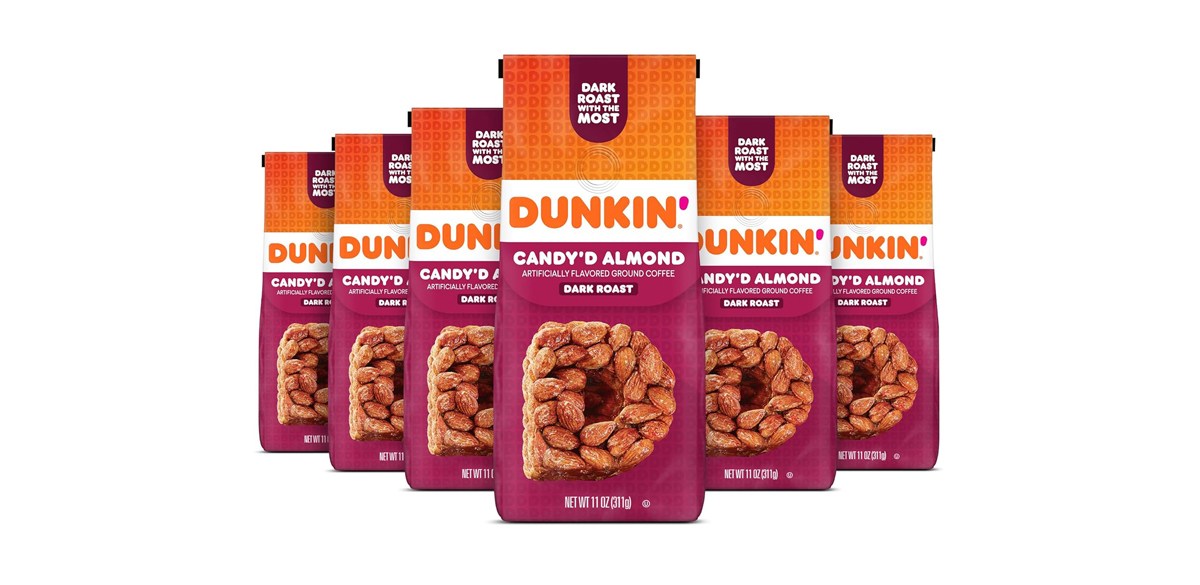 Dunkin' Candy'd Almond Flavored Dark Roast Ground Coffee, 11 Ounce (Pack of 6)