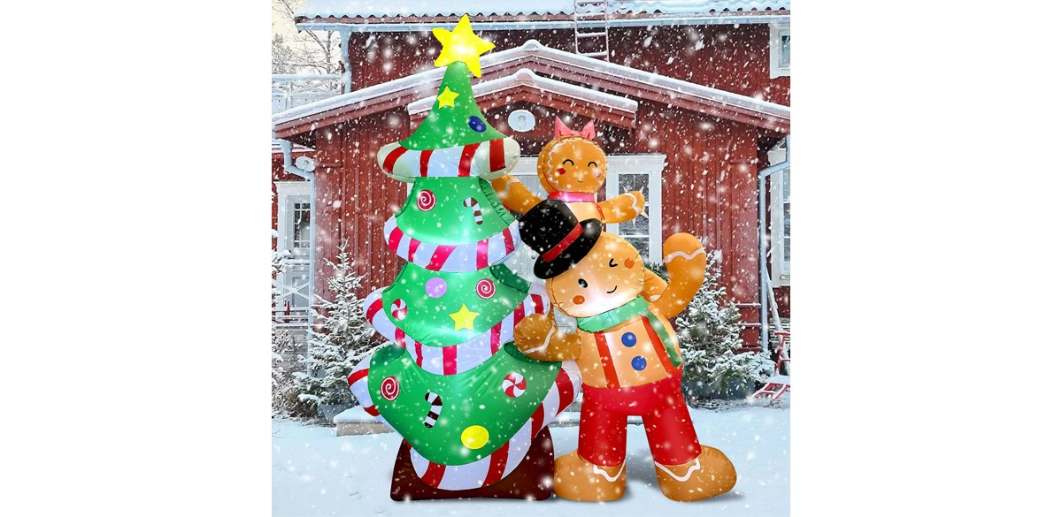 GVDV 7FT Christmas Inflatables Outdoor Decorations Gingerbread Man & Christmas Tree