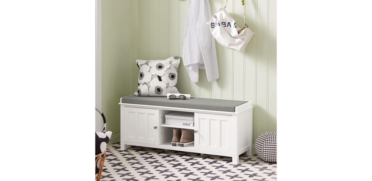 Haotian White Storage Bench with 2 Doors