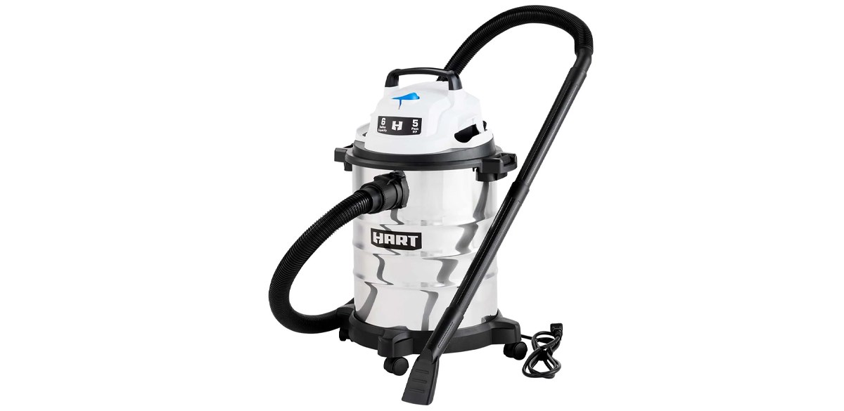 HART 6 Gallon 5 Peak HP Stainless Steel Wet-Dry Vacuum with Bonus Car Cleaning Kit