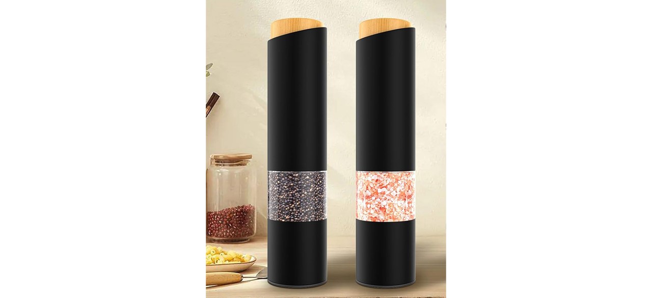 Electric Salt and Pepper Grinder Set on countertop