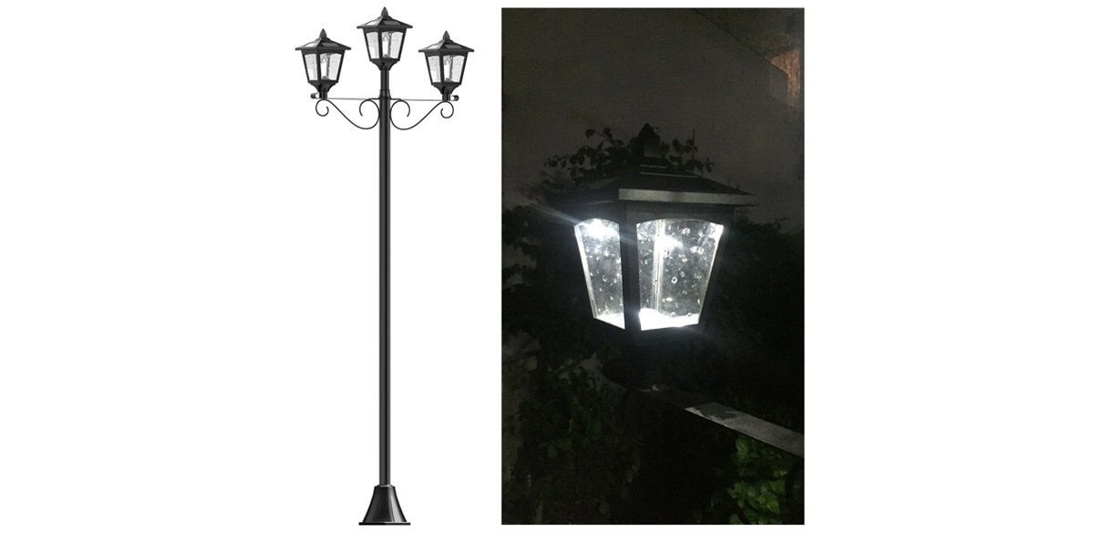 Kanstar Upgrade 72 inch Triple-Head Street Vintage Outdoor Garden Solar Lamp Post