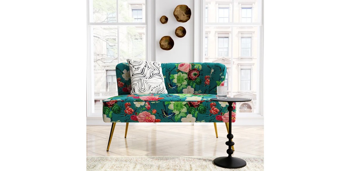 Kelly Clarkson Felicia Flora Printed Armless Loveseat with Metal Legs