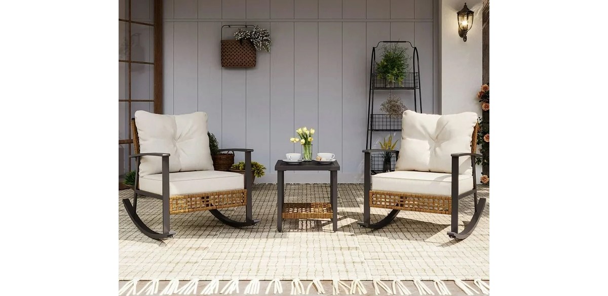 LAUSAINT HOME 3 Pieces Patio Outdoor Conversation Set with 2-Tier Coffee Table