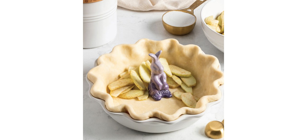 Le Creuset Pie Bunny in pie crust on table