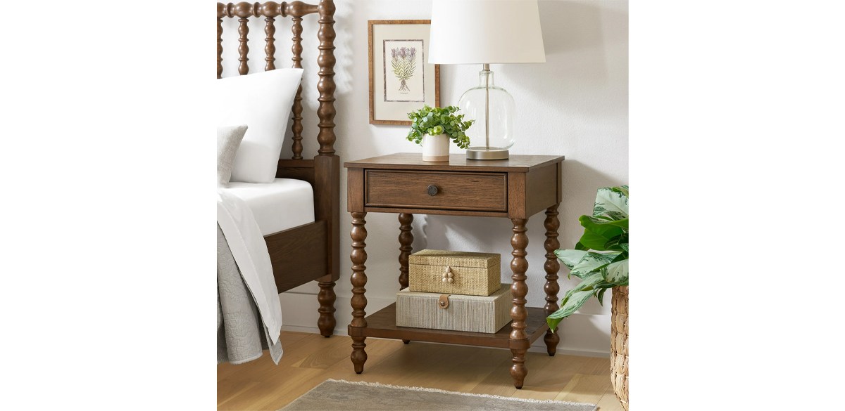 Pioneer Woman Harper Spindle Nightstand with USB Charging Ports, Homestead Brown