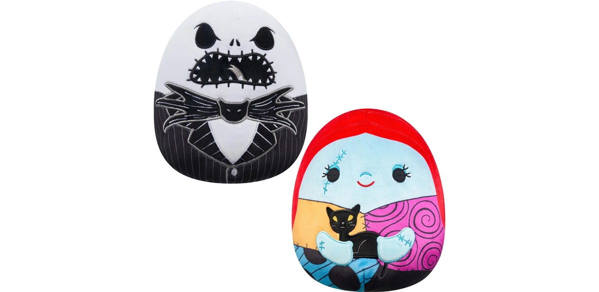 Squishmallows Official Kellytoys Plush 8 Inch Angry Jack Skellington and Sally with Cat