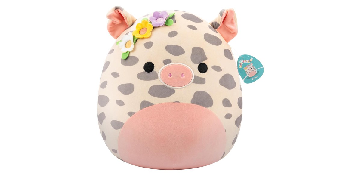 Squishmallows Original 16in Rosie The Spotted Pig with Flower Pin