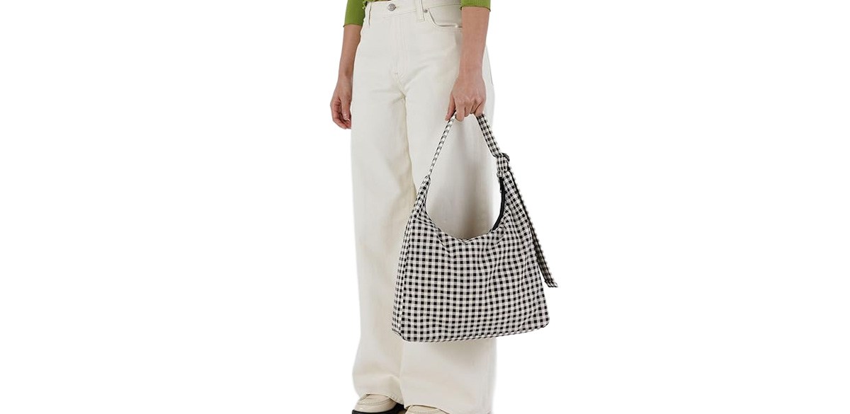 BAGGU Nylon Shoulder Bag-Black & White Gingham