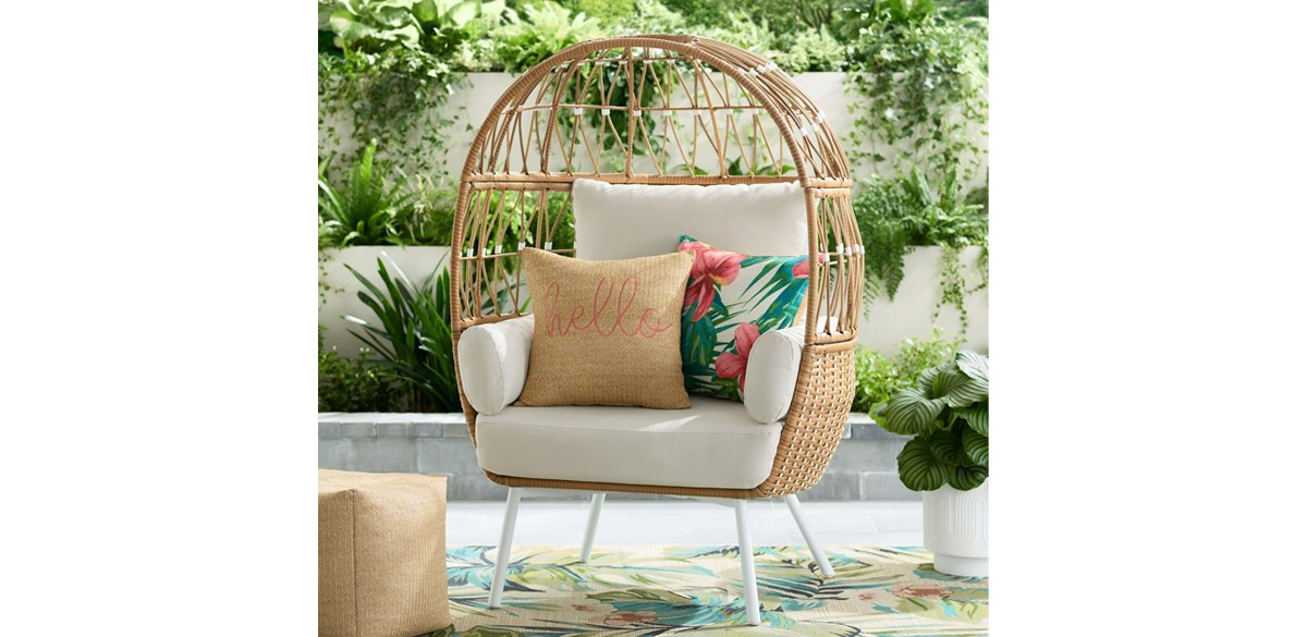 Better Homes and Gardens Lilah Boho Outdoor Stationary Wicker Egg Chair; WhiteBetter Homes and Gardens Lilah Boho Outdoor Stationary Wicker Egg Chair; White