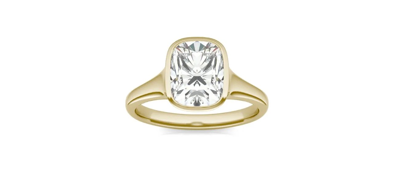 Charles & Colvard Elongated Cushion Forever One Moissanite Bezel Set Solitaire Ring