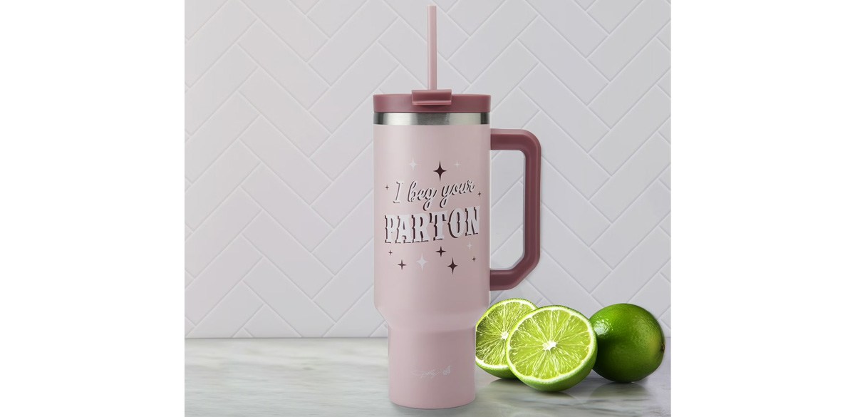 Dolly Parton 40 oz Stainless Steel Tumbler with Handle, Pink