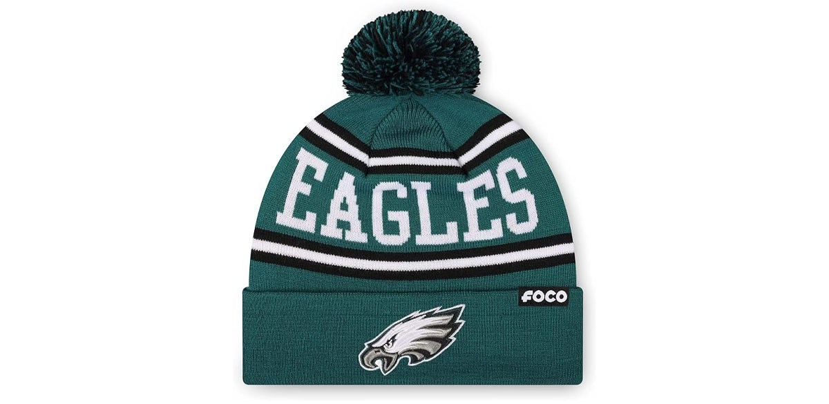 FOCO NFL Team Logo Stripe Pom Beanie Hat