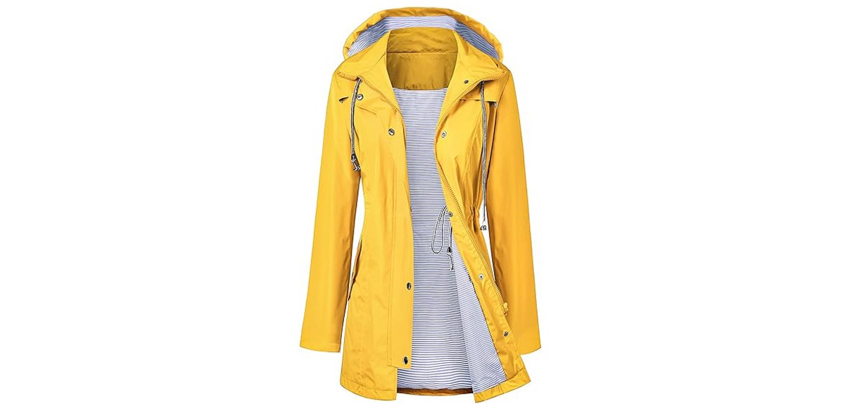 LOMON Raincoat Women Waterproof Long Hooded Trench Coats