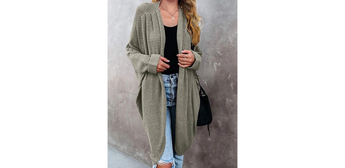 MEROKEETY Women's 2024 Fall Waffle Knit Batwing Long Sleeve Cardigan