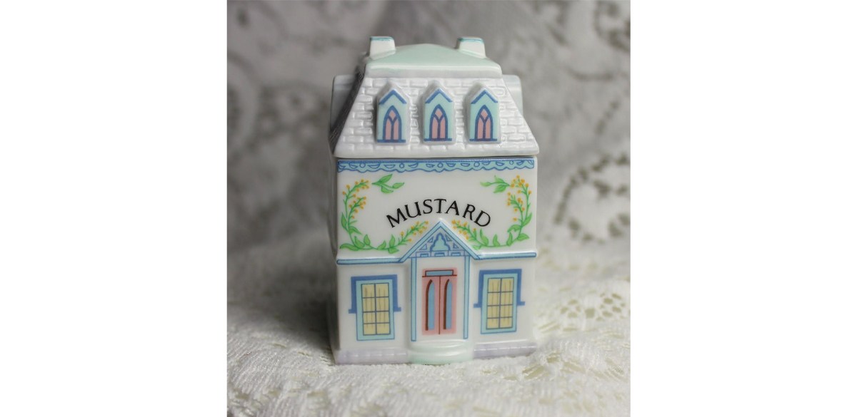 Mustard Lenox Spice Village Porcelain Victorian House Spice Jar