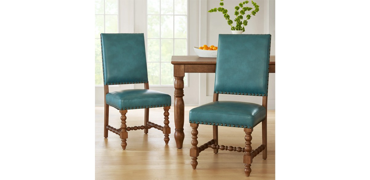 Pioneer Woman Harper Faux Leather Dining Chairs, 2 Pack, Turquiose