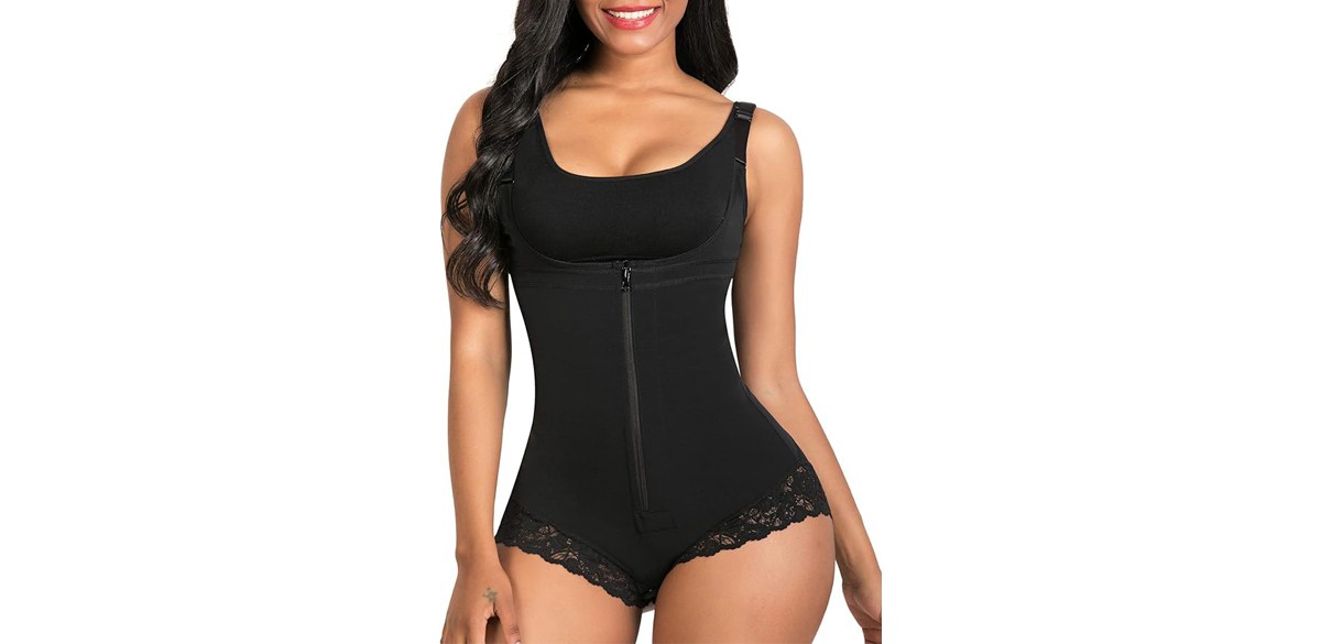 SHAPERX Tummy Control Zipper Open Bust Bodysuit