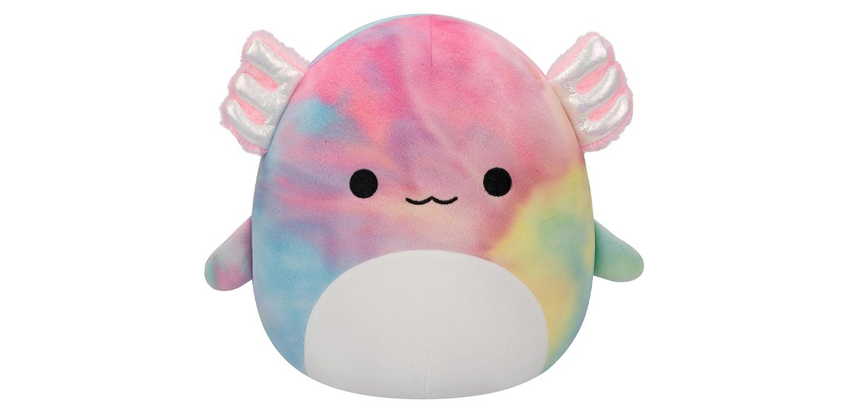 Squishmallows Original 11-Inch Tinley Rainbow Tie-Dye Axolotl With Fuzzy Belly