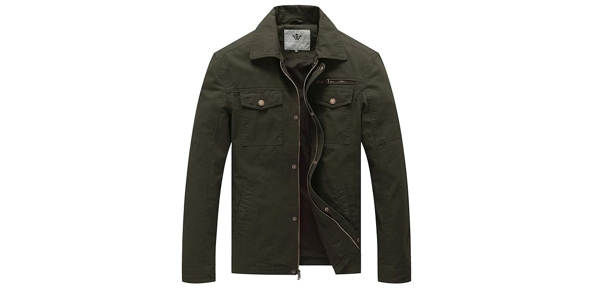 WenVen Men's Casual Canvas Cotton Military Lapel Jacket