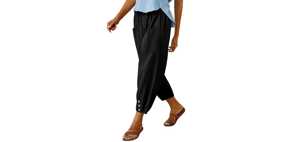 Women's High Waist Pants Drawstring Capri Pants