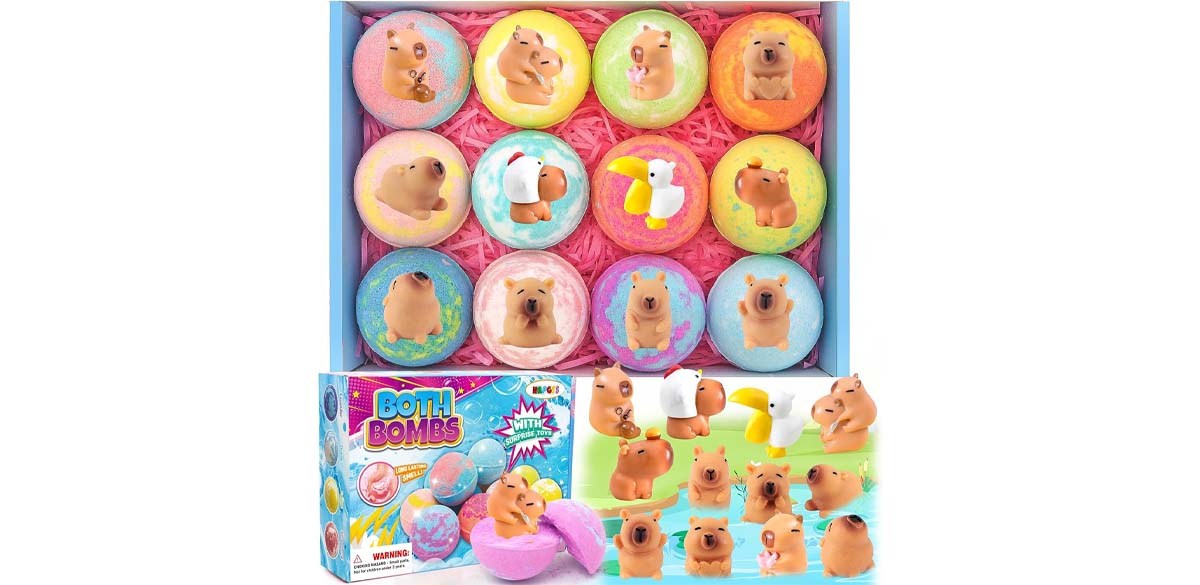 Bath Bombs for Kids with Surprise Inside Organic Bath Bombs Set for Girls Boys with Capybara Toys