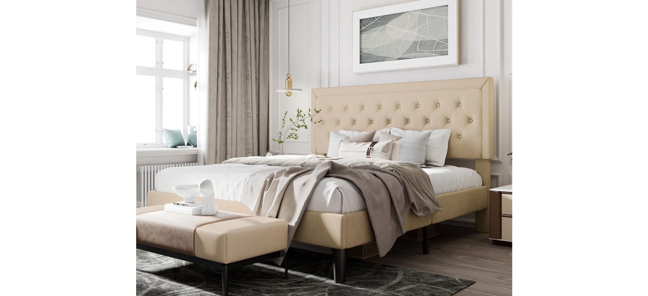 Mercury Row Light Beige Hegg Tufted Upholstered Platform Bed