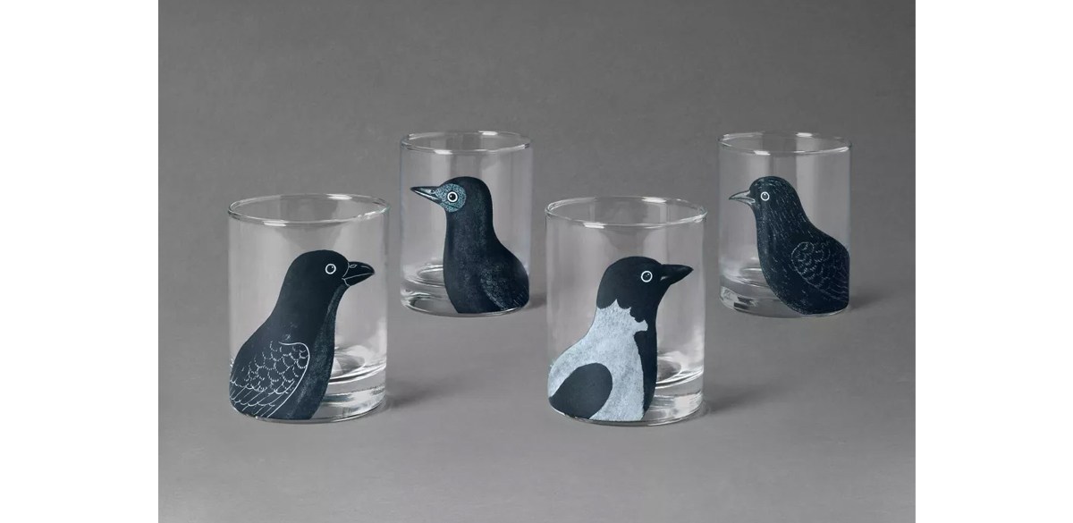  4pc 9oz Midnight Dreary Black Bird Highball Glass Set