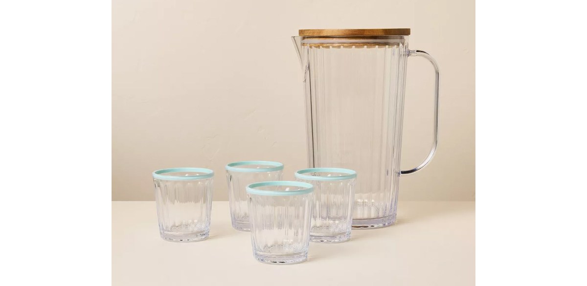 6pc Ribbed Plastic Pitcher and Tumbler Serving Set