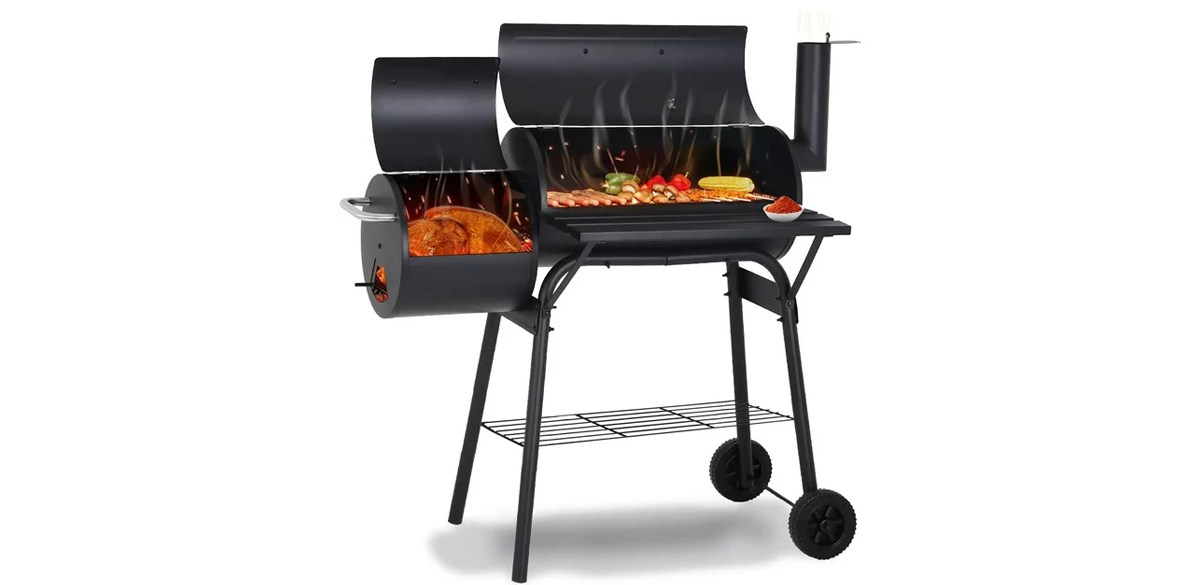 AKIUDEX Outdoor Portable BBQ Charcoal Grill with Offset Smoker