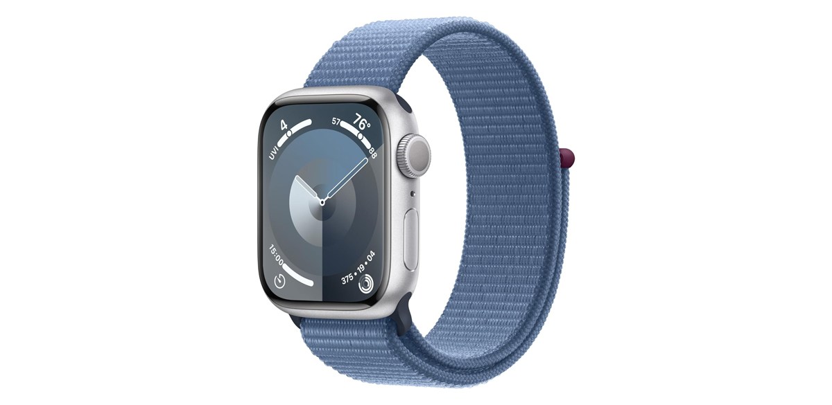 Apple Watch Series 9 [GPS 41mm] Smartwatch with Silver Aluminum Case with Winter Blue Sport Loop One Size