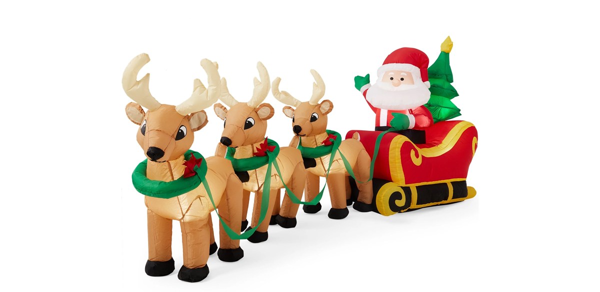 Best Choice Products 8.5ft x 3ft Lighted Inflatable Christmas Santa Claus & Reindeer