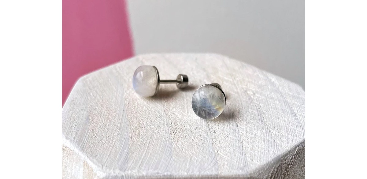 Charisas Flat Back Moonstone Stud Earrings