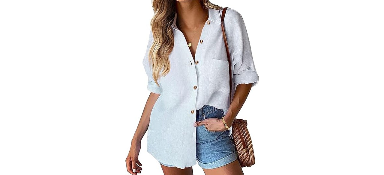 HOTOUCH Cotton Button-Down Loose Fit Blouse