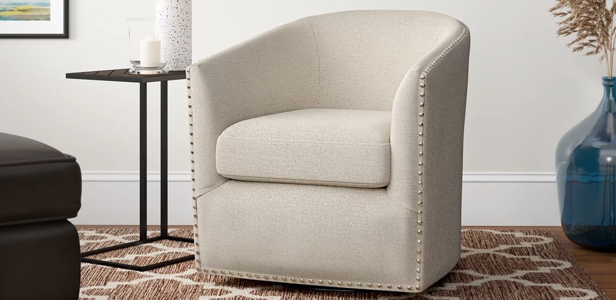 Lark Manor Alistair-John Nailhead Swivel Barrel Chair