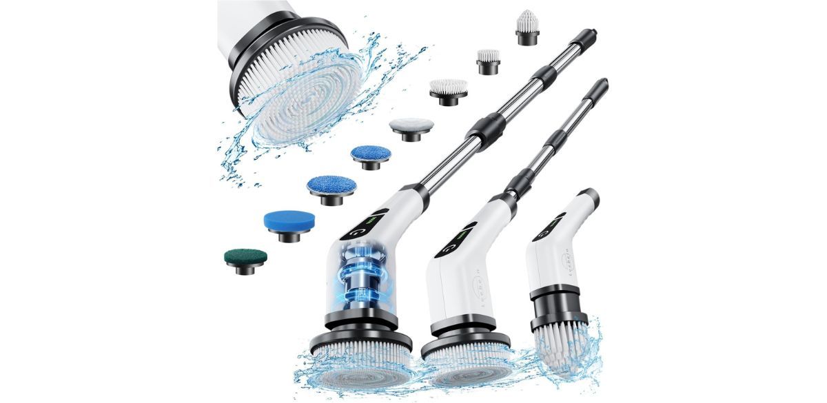 Leebein Electric Spin Scrubber, Cordless Cleaning Brush with 8 Replaceable Brush Heads