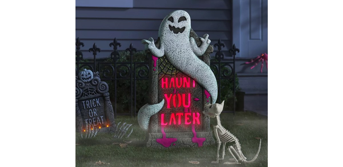 Lit 'Haunt You Later' Foam Tombstone Outdoor Halloween Decorative Prop - Hyde & EEK