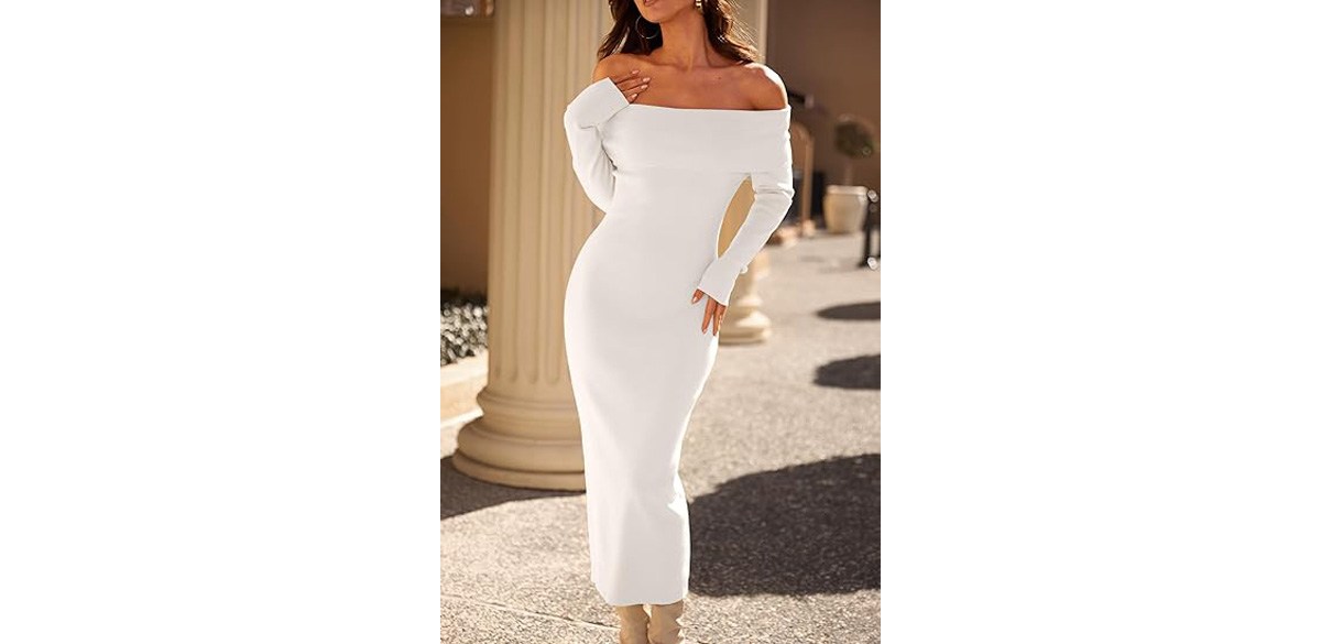 bodycon cocktail dresses Runaway Off Shoulder Balloon Sleeve Knit Dress Rose– Selfie Leslie main image 1