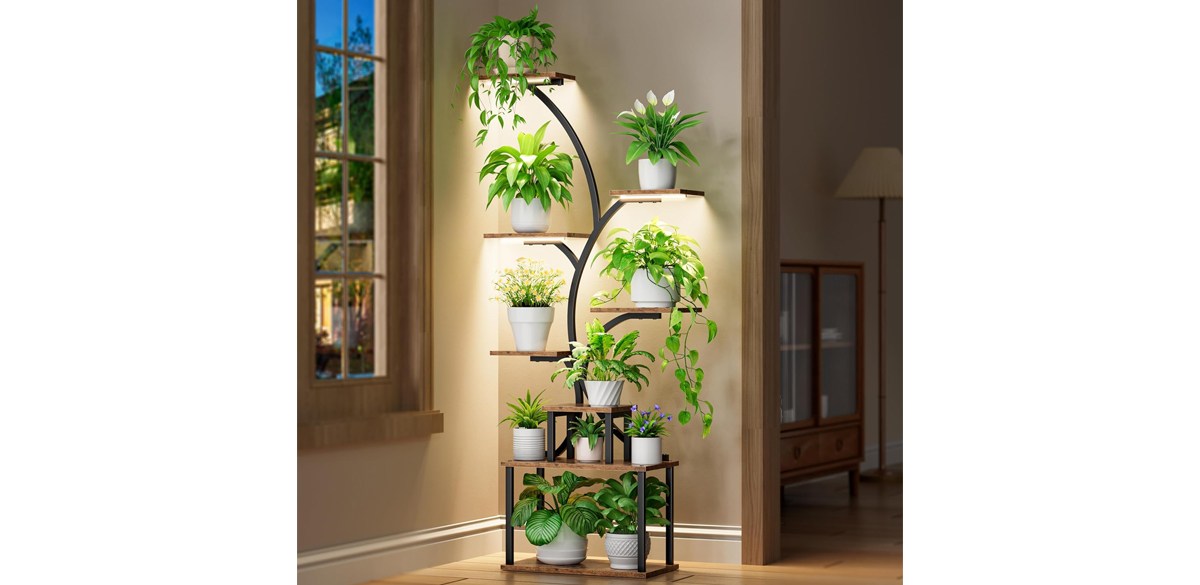 POZILAN Plant Stand Indoor with Grow Light