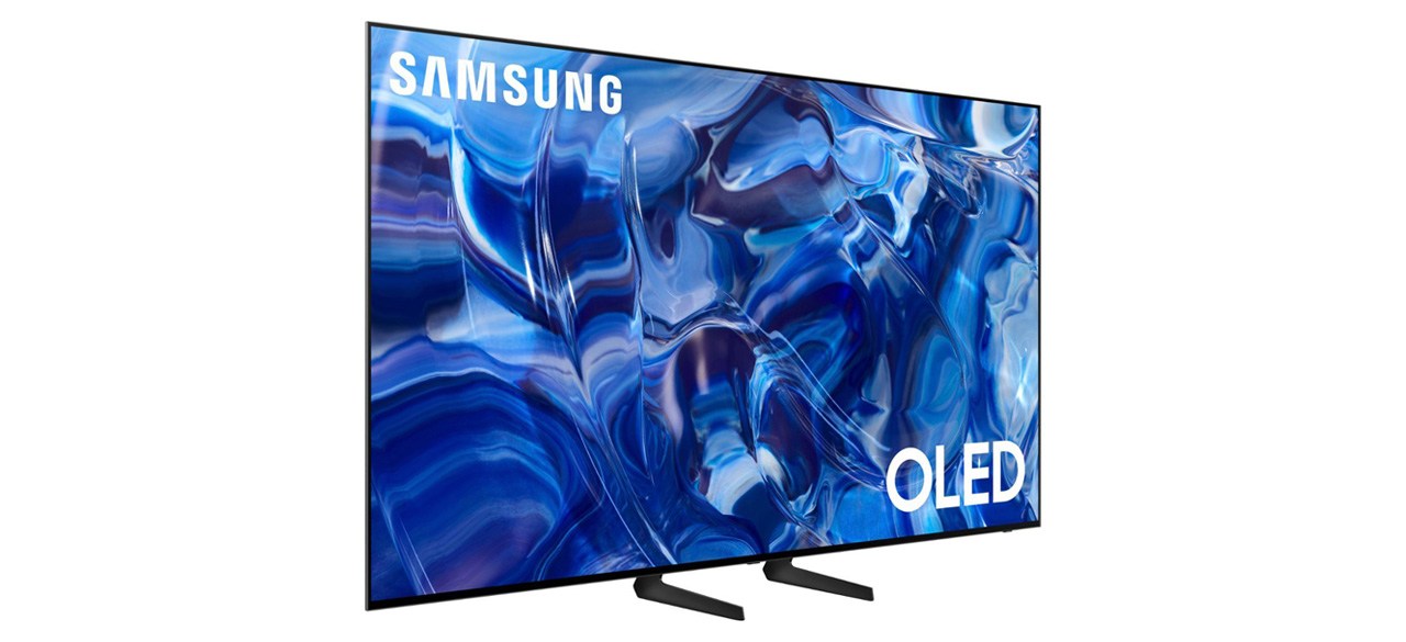 Samsung - 77” Class S89C OLED 4K UHD Smart Tizen TV on white background