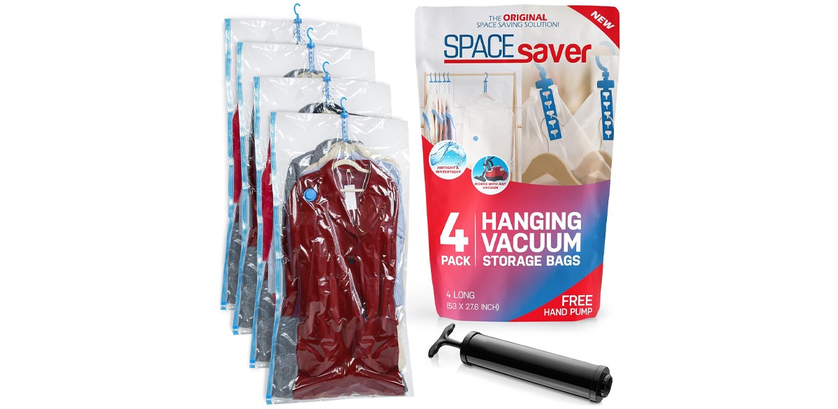 Spacesaver Hanging Vacuum Storage Bags, 4-Pack