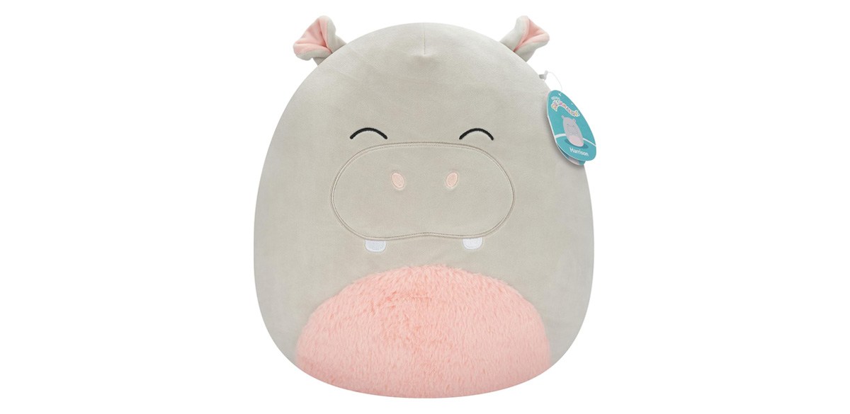 Squishmallows Original 16in Harrison The Hippo with Closed Eyes and Fuzzy Belly