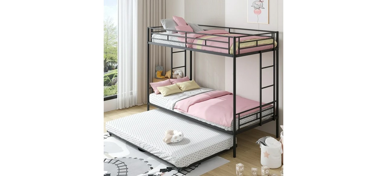 uhomepro Metal Twin Over Twin Bunk Beds with Trundle