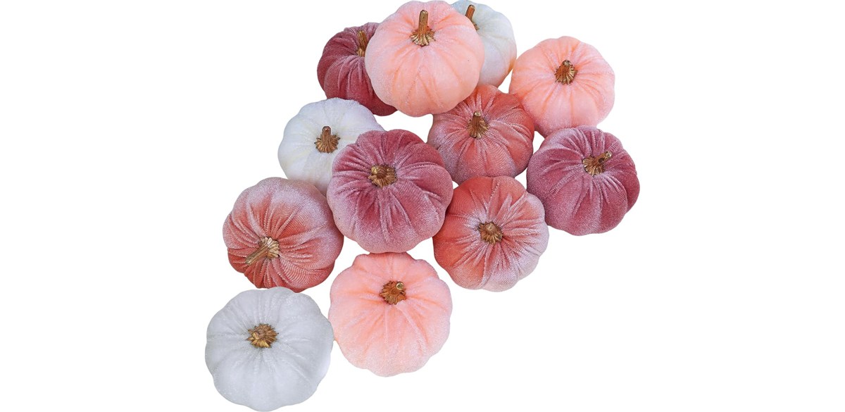 Winlyn 12 Pcs Small Rustic Faux Velvet Pumpkins