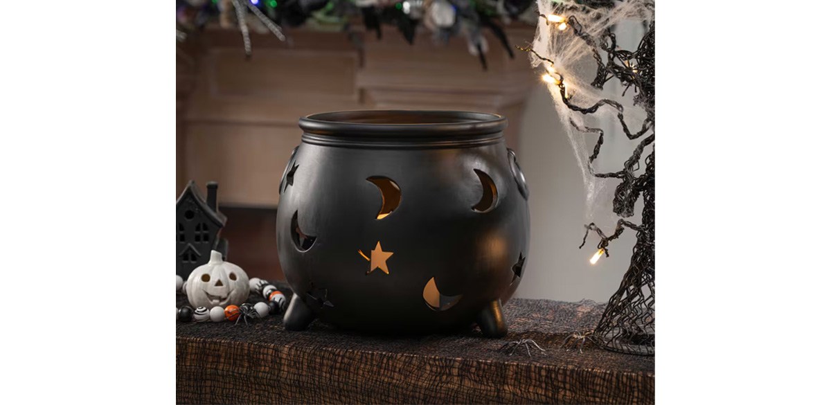 10.75-inch Black Moon & Stars Cauldron Ceramic Candle Holder by Ashland